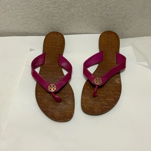 Tory Burch Thora Patent Leather Thongs - Pink - 10 M - Picture 10 of 11